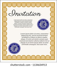 Orange Invitation. Printer friendly. Detailed. Retro design. 
