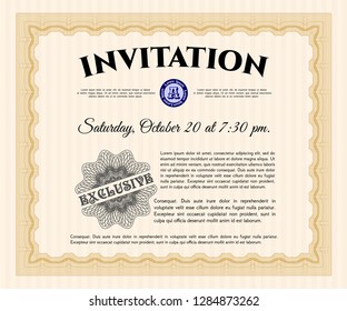 Orange Invitation. Printer friendly. Detailed. Cordial design. 