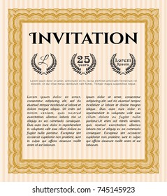 Orange Invitation. Printer friendly. Detailed. Retro design. 