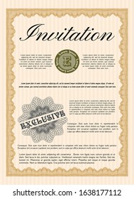 Orange Invitation. Printer friendly. Money style design. Detailed. 