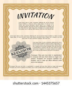 Orange Invitation. With quality background. Excellent design. Vector illustration. 