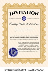 Orange Invitation. With quality background. Nice design. Vector illustration. 