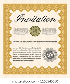 Orange Invitation. Retro design. Complex background. Detailed. 