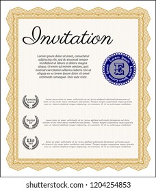 Orange Invitation. Retro design. With complex linear background. Customizable, Easy to edit and change colors. 