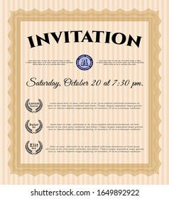 Orange Invitation. Retro design. Detailed. With complex linear background. 