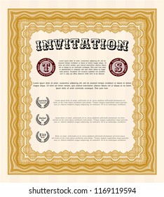 Orange Invitation. Retro design. With guilloche pattern. Customizable, Easy to edit and change colors. 