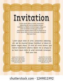 Orange Invitation. Sophisticated design. Detailed. With guilloche pattern. 
