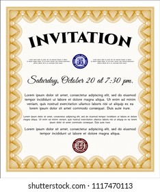 Orange Invitation. Sophisticated design. Vector illustration. With complex background. 