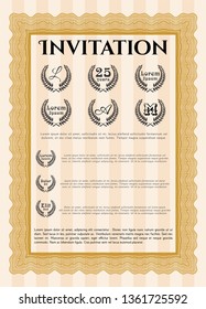Orange Invitation template. Artistry design. Detailed. With complex linear background. 