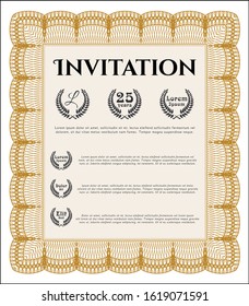 Orange Invitation template. Artistry design. With guilloche pattern. Detailed. 