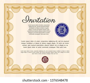 Orange Invitation template. With background. Customizable, Easy to edit and change colors. Retro design. 