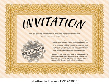 Orange Invitation template. With background. Elegant design. Vector illustration. 