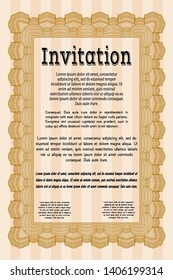 Orange Invitation template. With background. Retro design. Detailed. 