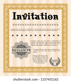 Orange Invitation template. With background. Sophisticated design. Vector illustration. 