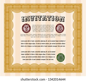 Orange Invitation template. With background. Vector illustration. Lovely design. 