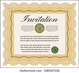 Orange Invitation template. With complex background. Detailed. Money design. 