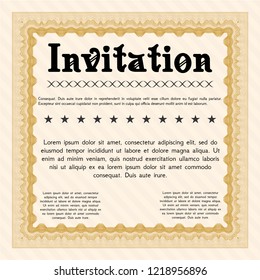 Orange Invitation template. With complex background. Sophisticated design. Detailed. 