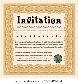 Orange Invitation template. With complex background. Vector illustration. Cordial design. 