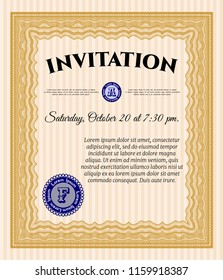 Orange Invitation template. With complex linear background. Detailed. Money style design. 