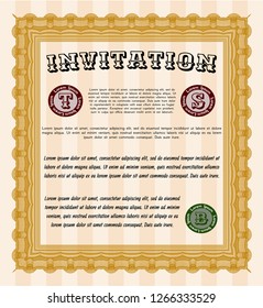 Orange Invitation template. With complex linear background. Customizable, Easy to edit and change colors. Good design. 