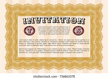 Orange Invitation template. With complex linear background. Customizable, Easy to edit and change colors. Money style design. 