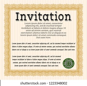 Orange Invitation template. Cordial design. Detailed. With complex linear background. 