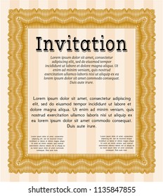 Orange Invitation template. Customizable, Easy to edit and change colors. With guilloche pattern. Nice design. 