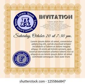 Orange Invitation template. Customizable, Easy to edit and change colors. Easy to print. Money Pattern. 