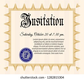 Orange Invitation template. Customizable, Easy to edit and change colors. With complex linear background. Retro design. 