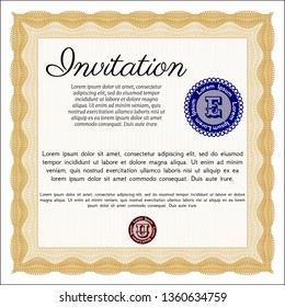 Orange Invitation template. Customizable, Easy to edit and change colors. With complex background. Money style design. 