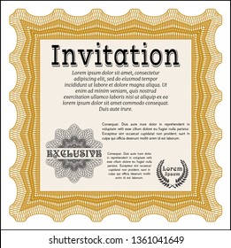 Orange Invitation template. Customizable, Easy to edit and change colors. With guilloche pattern and background. Excellent design. 