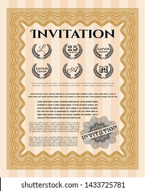 Orange Invitation template. Customizable, Easy to edit and change colors. With great quality guilloche pattern. Money design. 