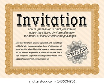 Orange Invitation template. Customizable, Easy to edit and change colors. With quality background. Money Pattern. 