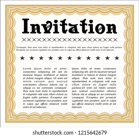 Orange Invitation template. Detailed. With background. Sophisticated design. 