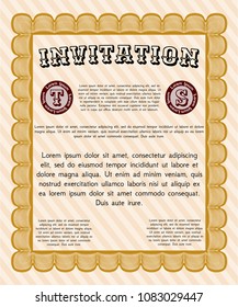  Orange Invitation template. Detailed. With complex background. Cordial design. 