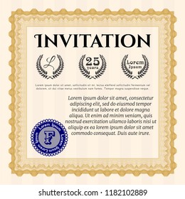 Orange Invitation template. Detailed. Complex background. Sophisticated design. 
