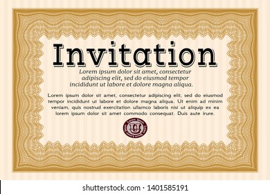 Orange Invitation template. Detailed. With complex background. Retro design. 