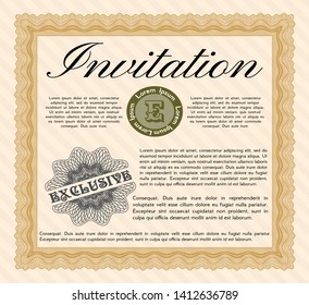 Orange Invitation template. Detailed. With complex linear background. Perfect design. 