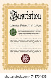 Orange Invitation template. Detailed. With complex background. Perfect design. 
