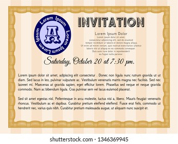 Orange Invitation template. Detailed. With linear background. Retro design. 