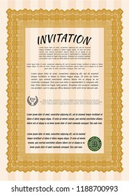 Orange Invitation template. Easy to print. Money Pattern. Customizable, Easy to edit and change colors. 