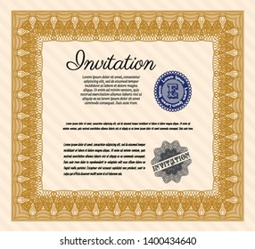 Orange Invitation template. Easy to print. Vector illustration. Perfect design. 