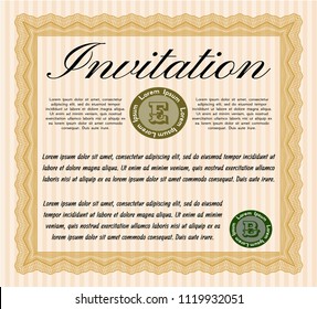 Orange Invitation template. Elegant design. With guilloche pattern and background. Customizable, Easy to edit and change colors. 