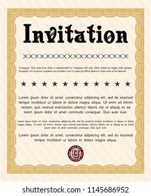 Orange Invitation template. Elegant design. Customizable, Easy to edit and change colors. With guilloche pattern and background. 