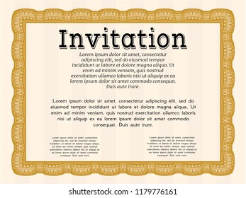 Orange Invitation template. Elegant design. With guilloche pattern and background. Vector illustration. 