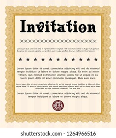 Orange Invitation template. Elegant design. Detailed. With great quality guilloche pattern. 