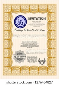 Orange Invitation template. Elegant design. Vector illustration. With background. 