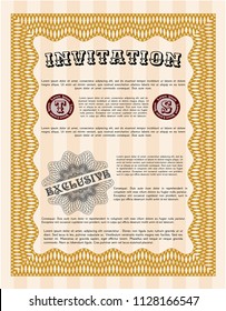 Orange Invitation template. Good design. With guilloche pattern and background. Detailed. 
