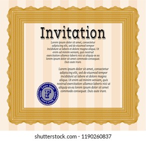 Orange Invitation template. Good design. Detailed. Printer friendly. 