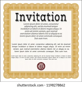 Orange Invitation template. With great quality guilloche pattern. Excellent design. Customizable, Easy to edit and change colors. 